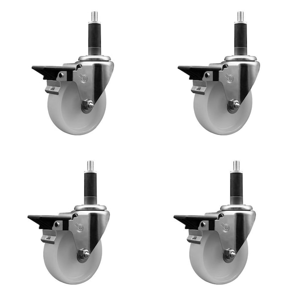 4'' Nylon Swivel 1'' Expanding Stem Caster Set with Brake, 4PK